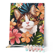 Afbeelding in Gallery-weergave laden, Schilderen op Nummer - Kat met tropische bloemen
