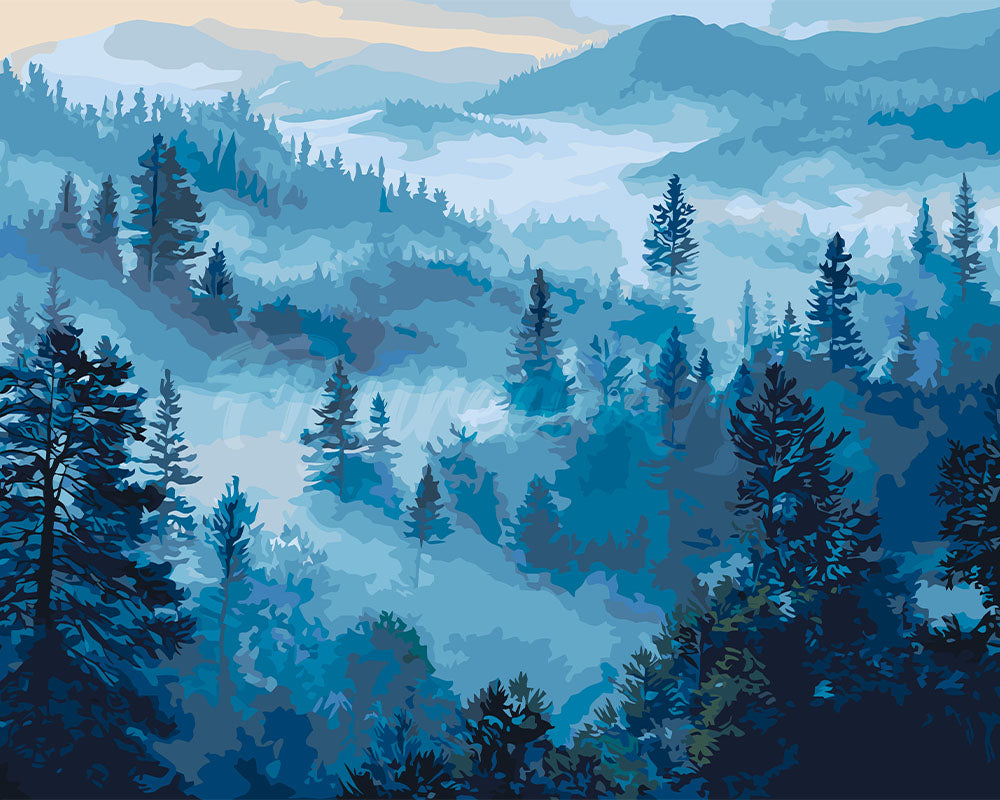 Schilderen op Nummer - Mist tussen de Dennen