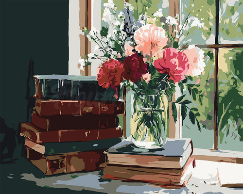 Schilderen op Nummer - Oude Boeken en Bloemen