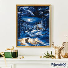 Afbeelding in Gallery-weergave laden, Schilderen op Nummer - Winterhuisje bij Maanlicht