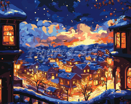 Schilderen op Nummer - Verlichte Winternacht