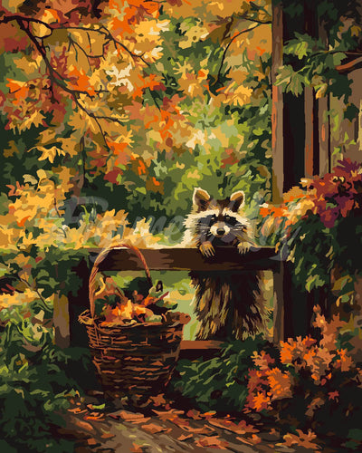 Schilderen op Nummer - Schattige wasbeer in de herfst