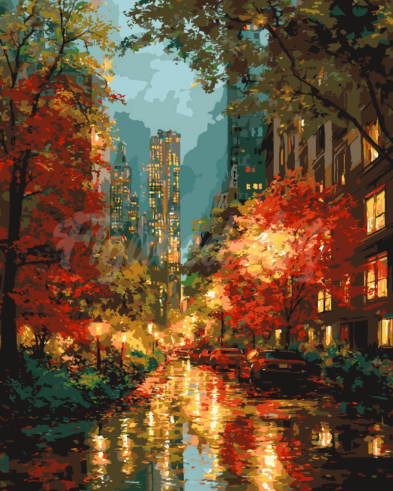 Schilderen op Nummer - Stadslichten in de herfst