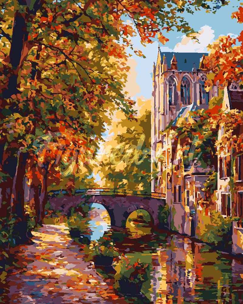 Schilderen op Nummer - Rivierdorp in de herfst