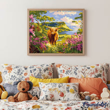 Afbeelding in Gallery-weergave laden, Schilderen op Nummer - Schotse Hooglander in de lentevallei