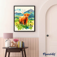 Afbeelding in Gallery-weergave laden, Schilderen op Nummer - Schotse Hooglander in de pastelvallei