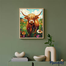 Afbeelding in Gallery-weergave laden, Schilderen op Nummer - Portret van een Schotse Hooglander met wilde bloemen