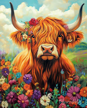 Afbeelding in Gallery-weergave laden, Schilderen op Nummer - Portret van een Schotse Hooglander met bloemen