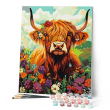 Afbeelding in Gallery-weergave laden, Schilderen op Nummer - Portret van een Schotse Hooglander met bloemen