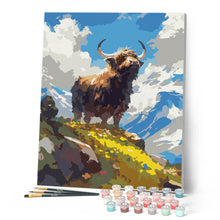Afbeelding in Gallery-weergave laden, Schilderen op Nummer - Schotse Hooglander met Alpenuitzicht
