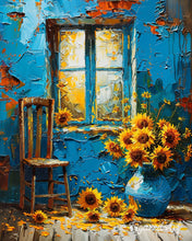 Afbeelding in Gallery-weergave laden, Schilderen op Nummer - Zonnebloemen bij het blauwe raam