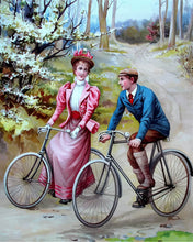 Afbeelding in Gallery-weergave laden, Schilderen op Nummer - Vintage schilderij van een fietsend stel