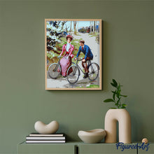 Afbeelding in Gallery-weergave laden, Schilderen op Nummer - Vintage schilderij van een fietsend stel