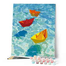 Afbeelding in Gallery-weergave laden, Schilderen op Nummer - Origamibootjes op blauw