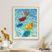 Afbeelding in Gallery-weergave laden, Schilderen op Nummer - Origamibootjes op blauw