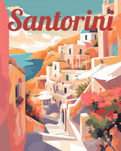 Afbeelding in Gallery-weergave laden, Schilderen op Nummer - Reisposter Kliffen van Santorini uitzicht