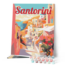 Afbeelding in Gallery-weergave laden, Schilderen op Nummer - Reisposter Kliffen van Santorini uitzicht