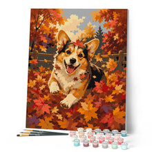 Afbeelding in Gallery-weergave laden, Schilderen op Nummer - Vrolijke Corgi in Herfstbladeren