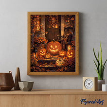 Afbeelding in Gallery-weergave laden, Schilderen op Nummer - Verlichte Halloween-pompoen op de veranda