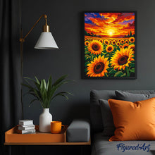 Afbeelding in Gallery-weergave laden, Schilderen op Nummer - Zonnebloemenveld bij zonsondergang