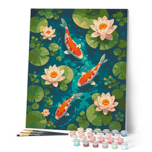 Afbeelding in Gallery-weergave laden, Schilderen op Nummer - Vijver met koi en lotusbloemen