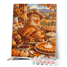 Afbeelding in Gallery-weergave laden, Schilderen op Nummer - Thanksgiving Kattenfeest