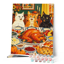 Afbeelding in Gallery-weergave laden, Schilderen op Nummer - Thanksgiving Katten aan Tafel