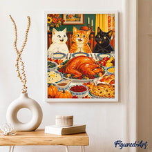 Afbeelding in Gallery-weergave laden, Schilderen op Nummer - Thanksgiving Katten aan Tafel