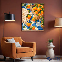 Afbeelding in Gallery-weergave laden, Schilderen op Nummer - Sinaasappels op blauw geruite stof