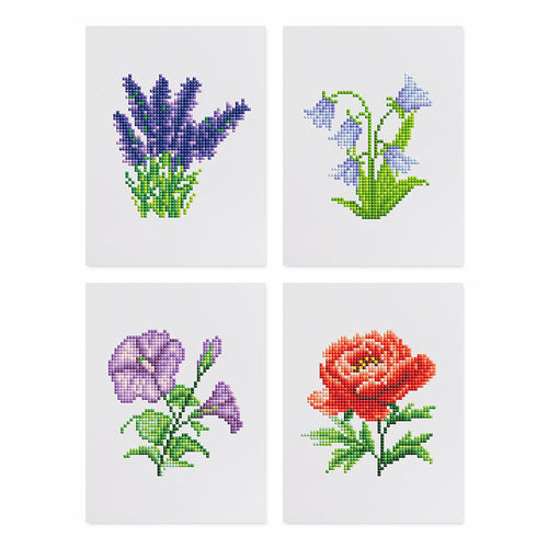 Mini Diamond Painting 15x20cm (4 stuks) Zonder Lijst - Bloemenkwartet