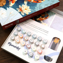 Afbeelding in Gallery-weergave laden, Cadeauset Schilderen op Nummers - Vintage Koi Karper en Bloemen