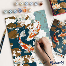 Afbeelding in Gallery-weergave laden, Cadeauset Schilderen op Nummers - Vintage Koi Karper en Bloemen