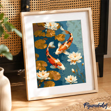 Afbeelding in Gallery-weergave laden, Cadeauset Schilderen op Nummers - Vintage Koi Karper en Bloemen