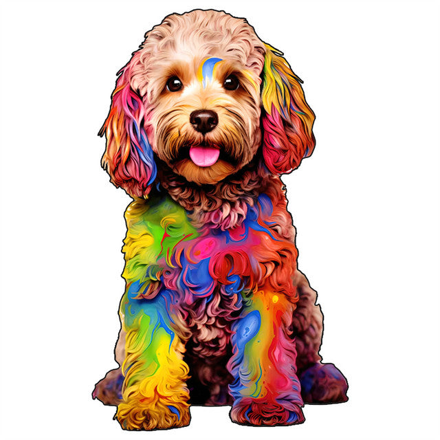 Houten Puzzel - Kleurrijke Goldendoodle