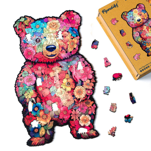 Houten Puzzel volwassenen - Bloemen Teddybeer