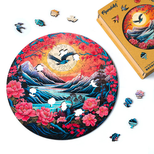 Houten Puzzel volwassenen - Berglandschap bij Zonsondergang