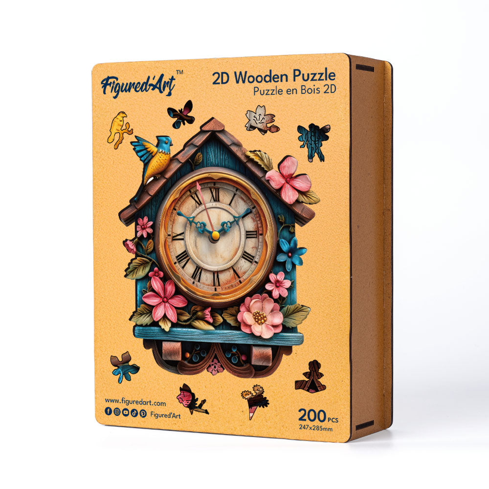 Figured'Art Houten puzzel voor volwassenen en kinderen, 200 stukjes, koekoeksklok, origineel design, 24,7 x 28,5 cm, unieke vorm met premium houten doos, perfect om cadeau te geven Figured'Art Houten puzzel voor volwassenen en kinderen, 200 stukjes, koekoeksklok, origineel design, 24,7 x 28,5 cm, unieke vorm met premium houten doos, perfect om cadeau te geven