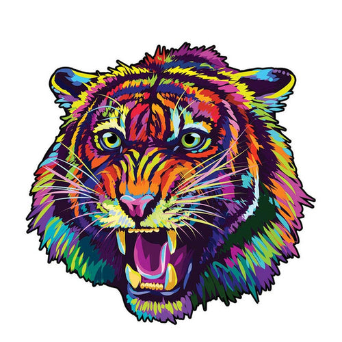 Houten Puzzel - Kleurrijke Grommende Tijger