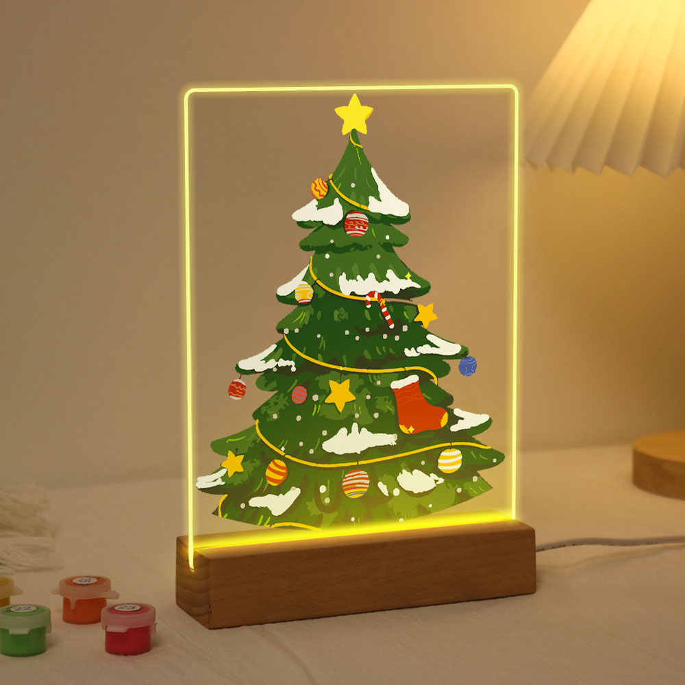 Schilderen op Nummer - Houten standaard met LED-licht 15x20cm - Kerstboom