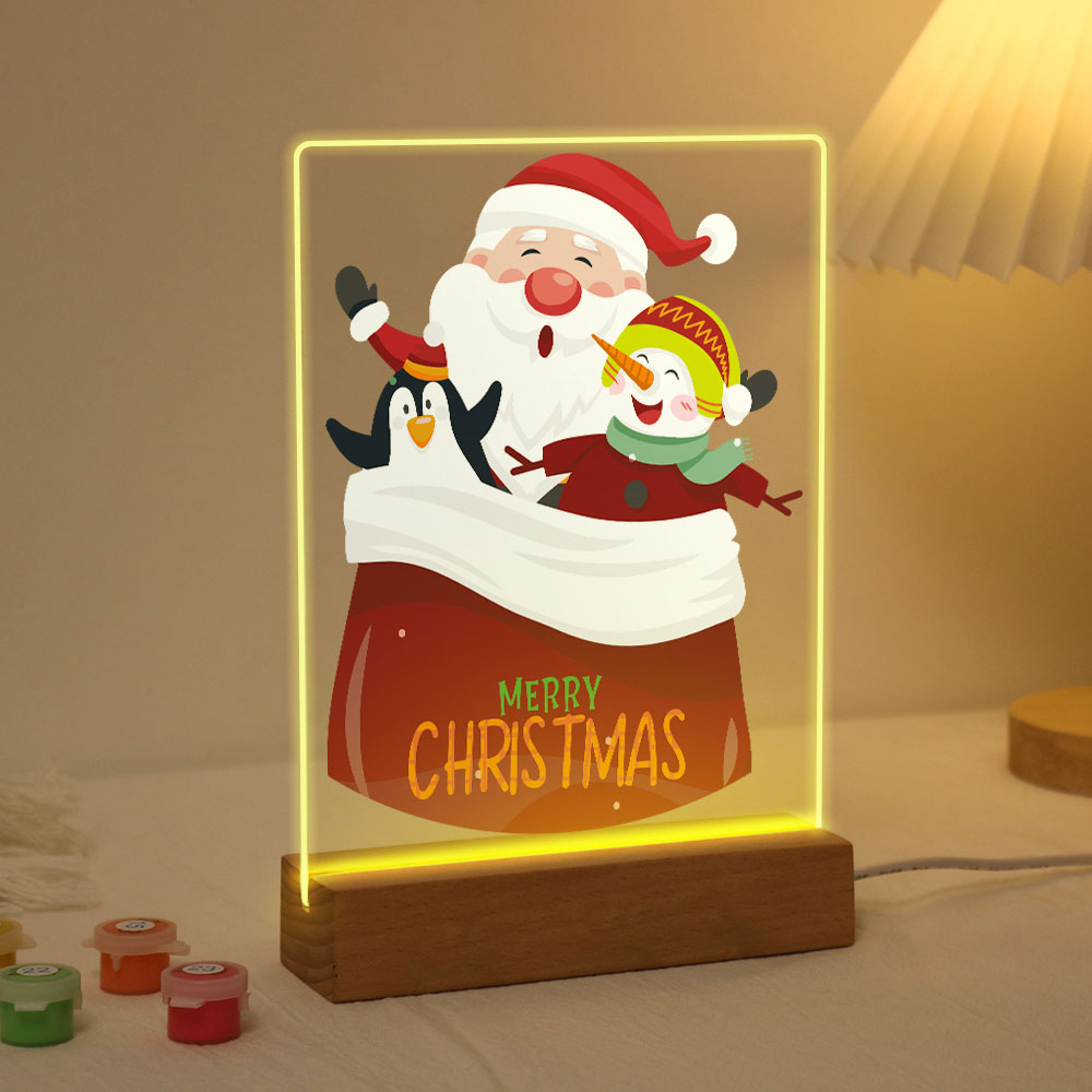 Schilderen op Nummer - Houten Standaard met LED Licht 15x20cm - Kerstman 02