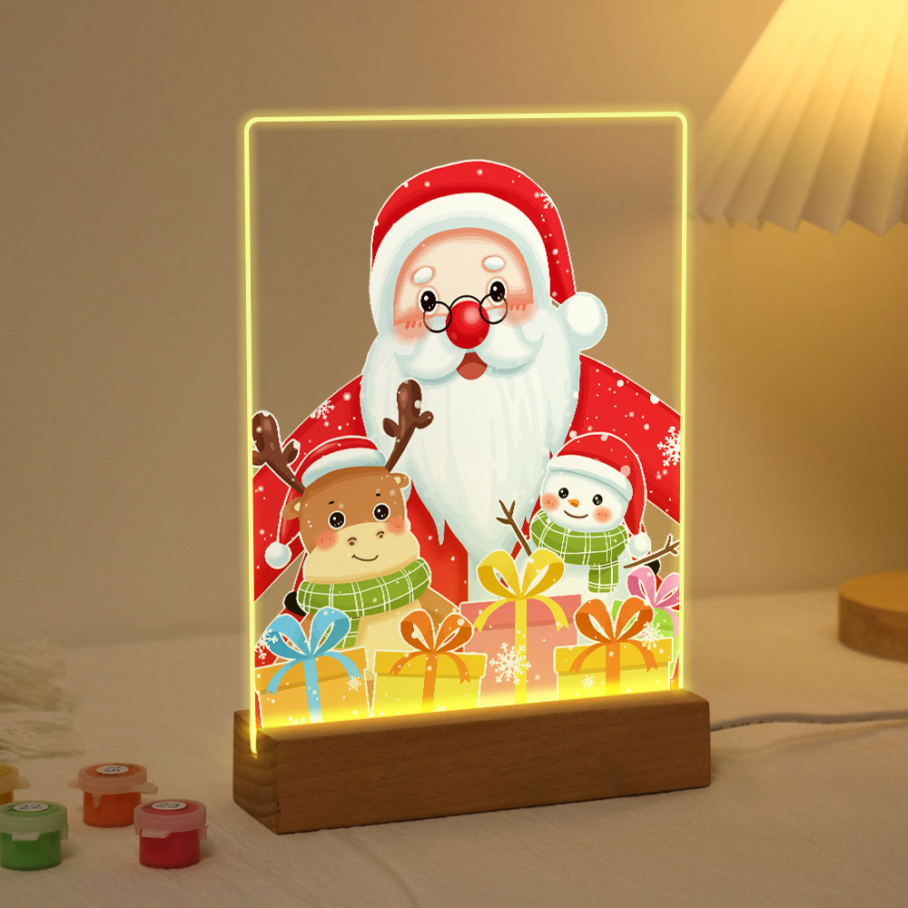 Schilderen op Nummer - Houten Ondersteuning met LED Licht 15x20cm - Kerstman 04