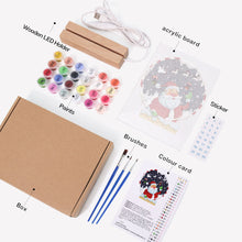 Afbeelding in Gallery-weergave laden, Schilderen op nummer - Houten standaard met LED-licht 15x20cm - Kerstman 06