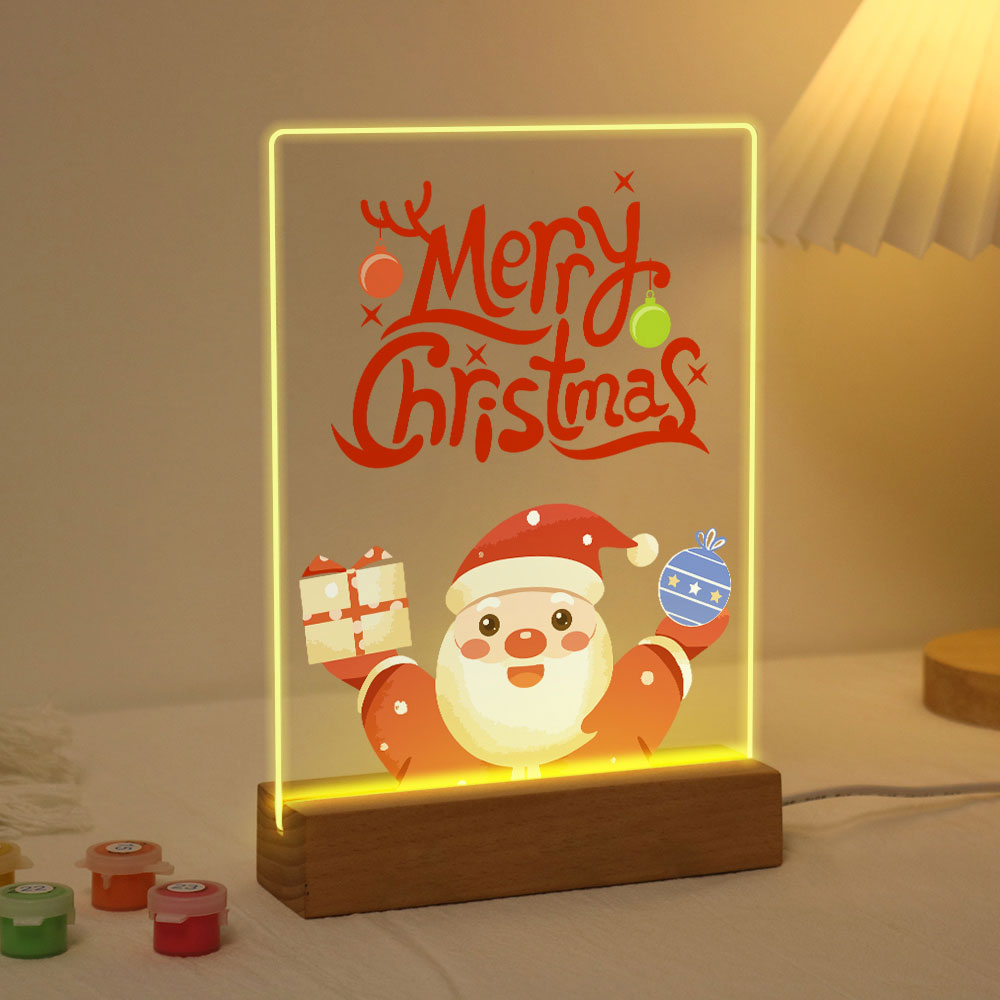 Schilderen op Nummer - Houten steun met LED-licht 15x20cm - Kerstman 10