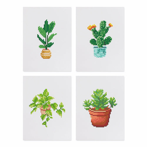 Mini Diamond Painting 15x20cm (4 stuks) - Tuinjuwelen: Mini Vetplant