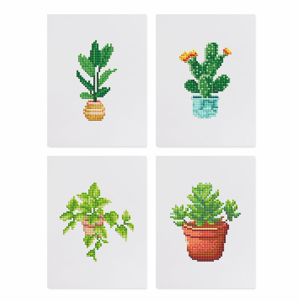 Mini Diamond Painting 15x20cm (4 stuks) - Tuinjuwelen: Mini Vetplant