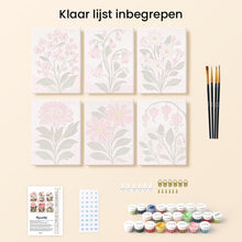 Afbeelding in Gallery-weergave laden, Mini Schilderen op Nummer 15x20cm (6 stuks) - Roze Bloemen