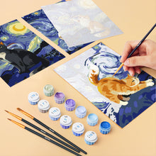 Afbeelding in Gallery-weergave laden, Mini Schilderen op Nummer 15x20cm (6 stuks) - Sterrennachtkatten