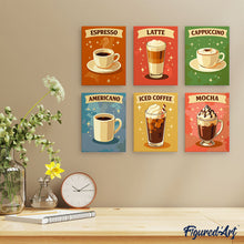 Afbeelding in Gallery-weergave laden, Mini Schilderen op Nummer 15x20cm (6 stuks) - Klassieke Koffie