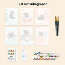 Afbeelding in Gallery-weergave laden, Mini Schilderen op Nummer 15x20cm (6 stuks) - Speelse Kat