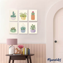 Afbeelding in Gallery-weergave laden, Mini Schilderen op Nummer 15x20cm (6 stuks) - Schattige Cactuscollectie 1